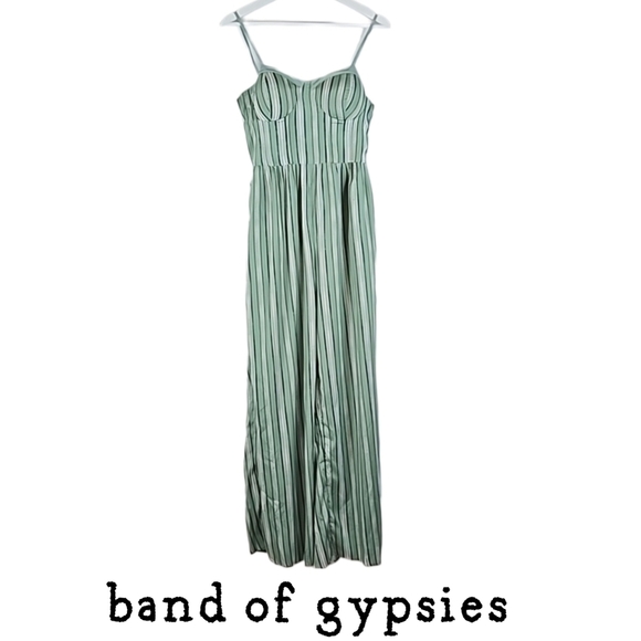 Band of Gypsies Striped Green Jumpsuit - Picture 1 of 8